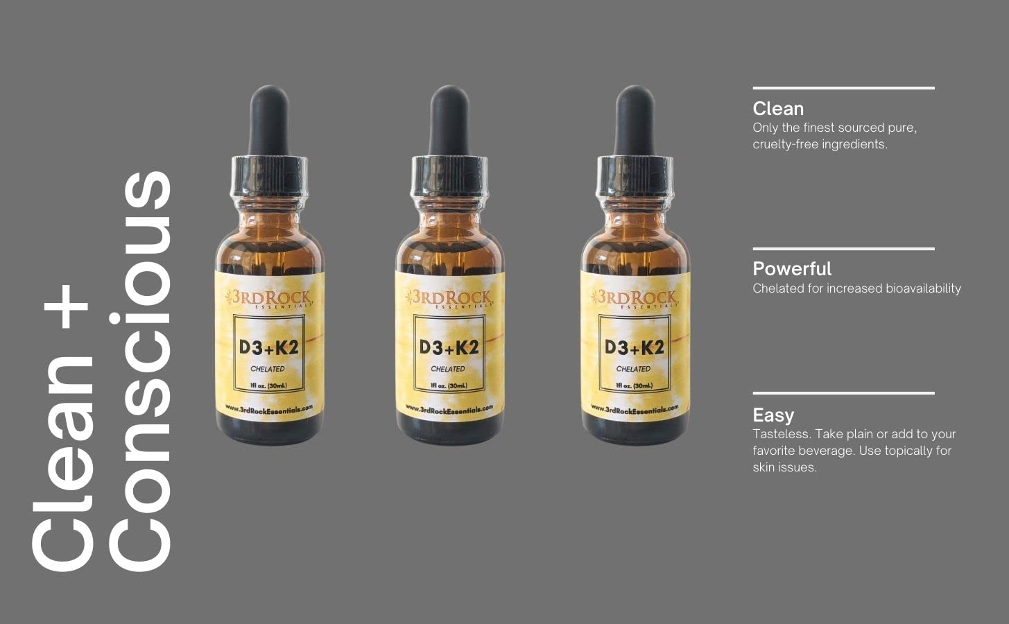 3rd Rock Essentials chelated d3 k2 liquid form with high absorption.