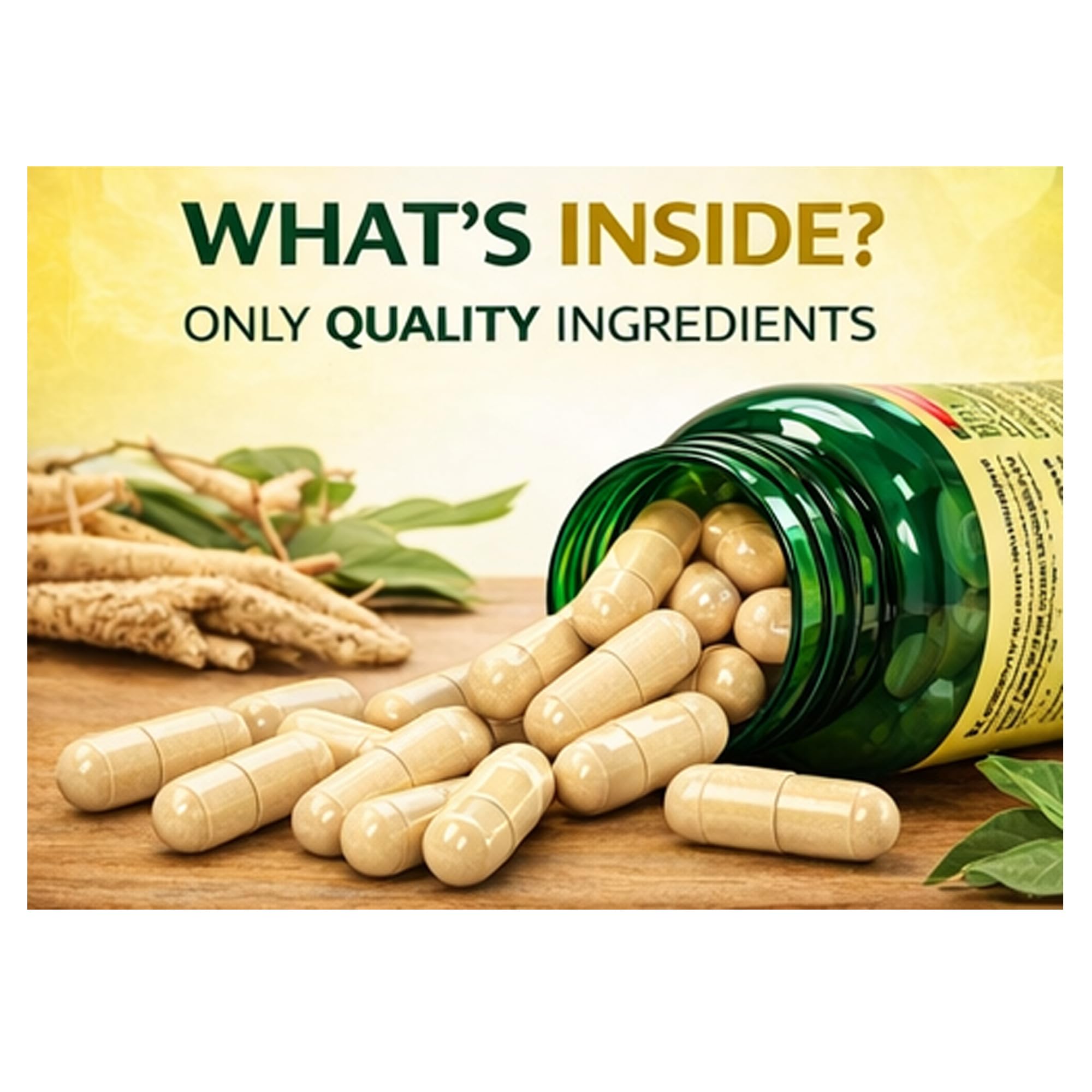 Close-up of 4 Top Care Ashwagandha bottle and label