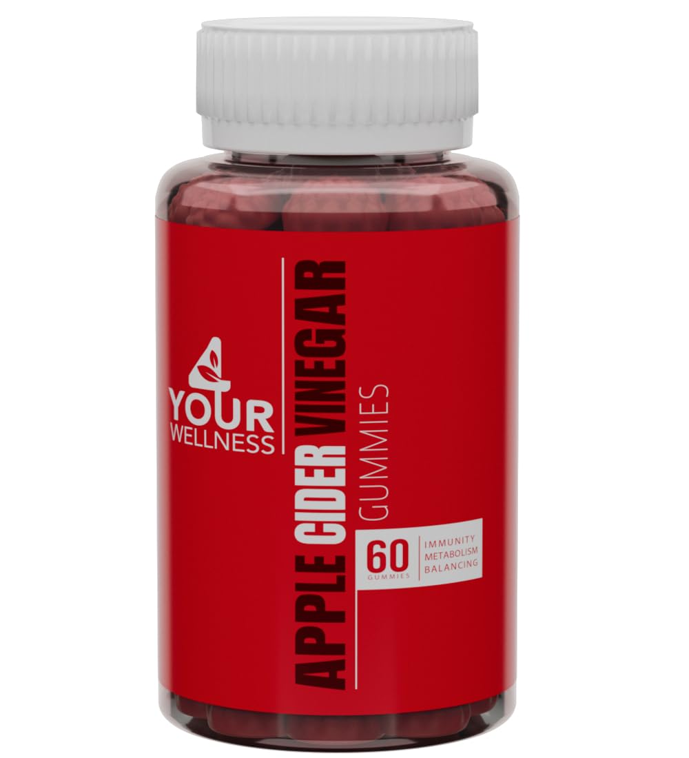 4 Your Wellness Apple Cider Vinegar Gummies bottle front highlighting vegan, gluten-free formula.