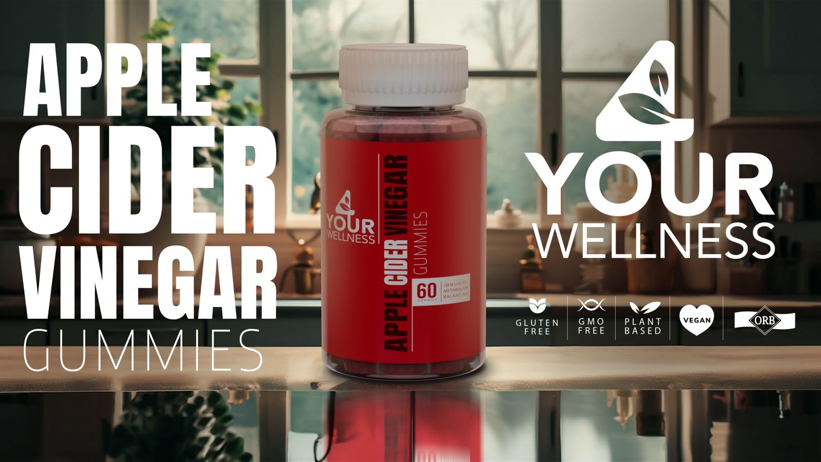 4 Your Wellness gummies close-up shows chewy, apple-flavored texture.