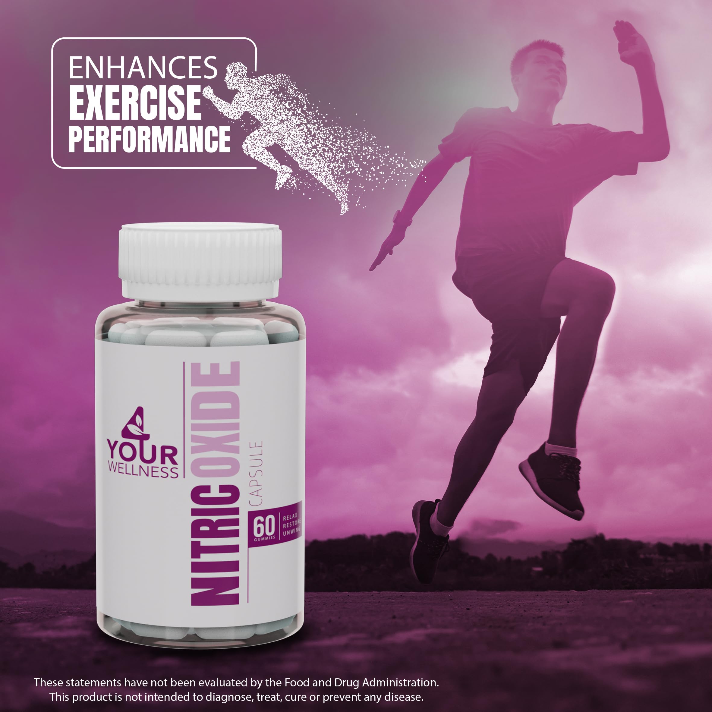 4 Your Wellness Nitric Oxide label confirms non-GMO and kosher certification.