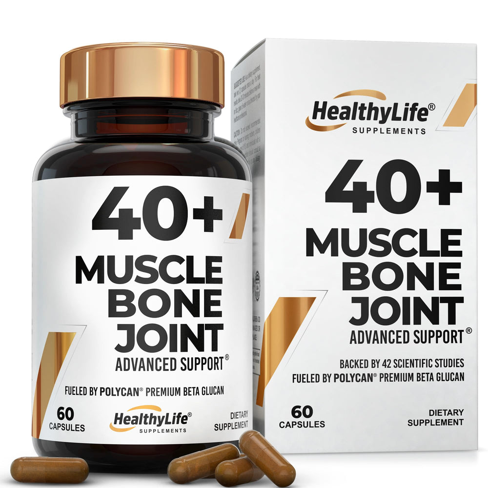 40+ Muscle Bone Joint Advanced Support bottle with capsules highlighting mobility support potential