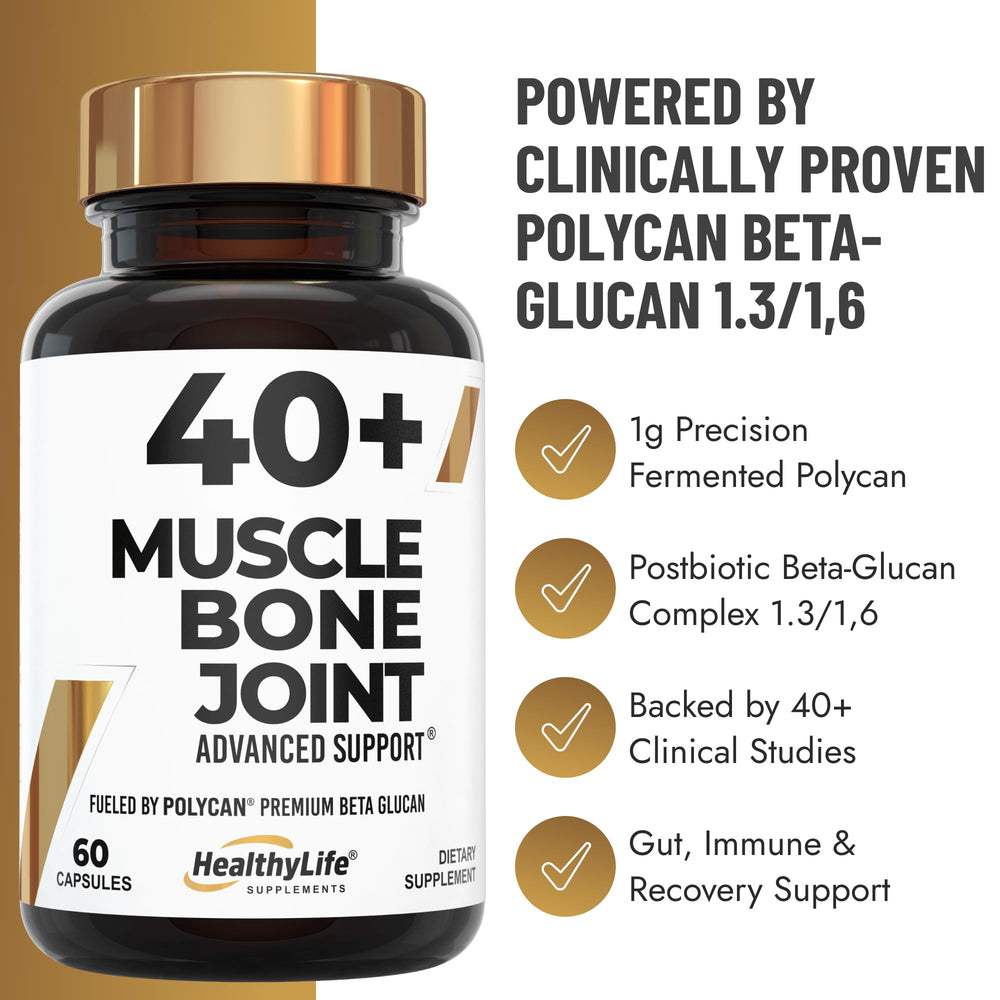 Gut health concept graphic associated with 40+ Muscle Bone Joint Advanced Support postbiotics