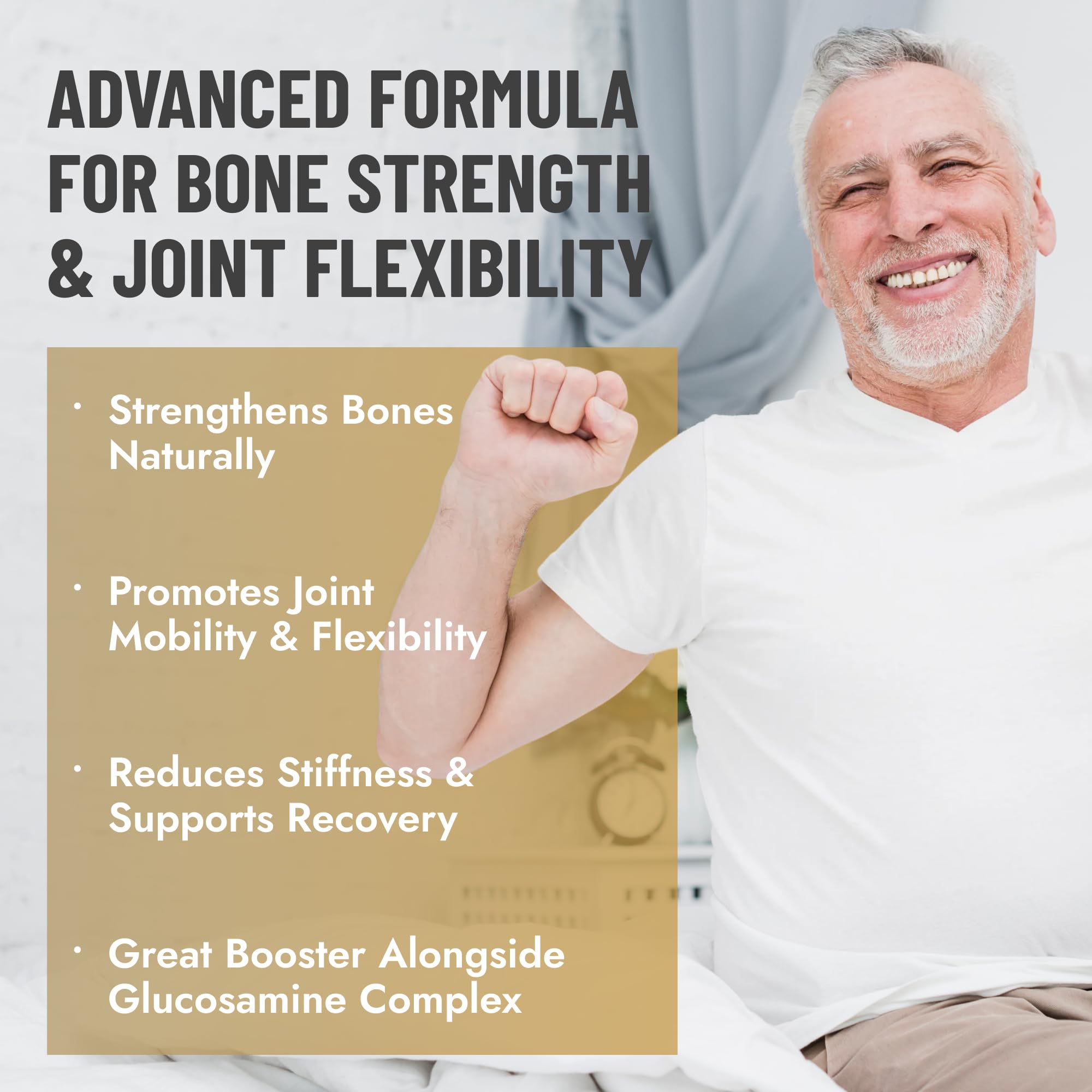 Product label of 40+ Muscle Bone Joint Advanced Support emphasizing Polycan postbiotics