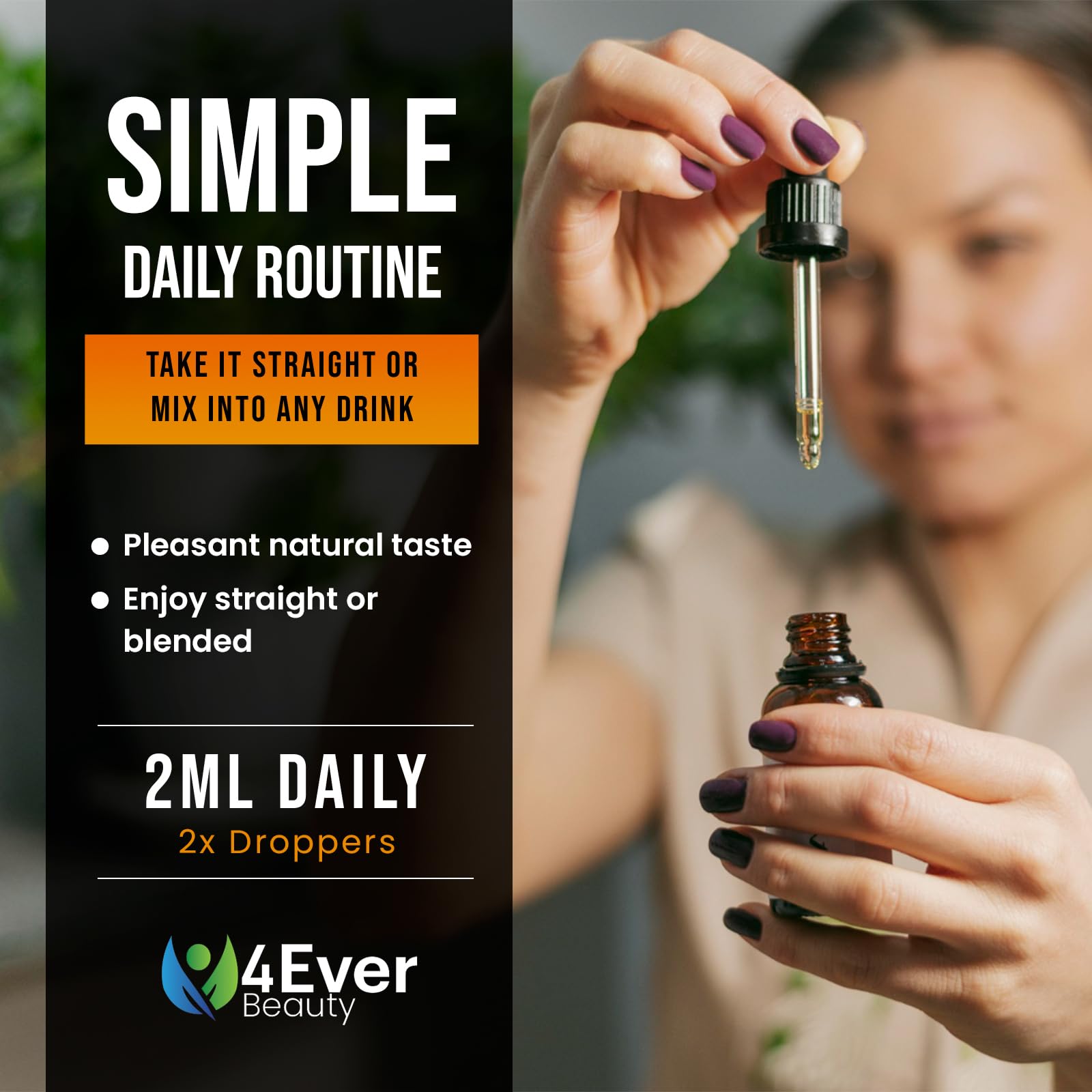 4Ever Beauty liquid drops on glass bottle show premium packaging and easy use.