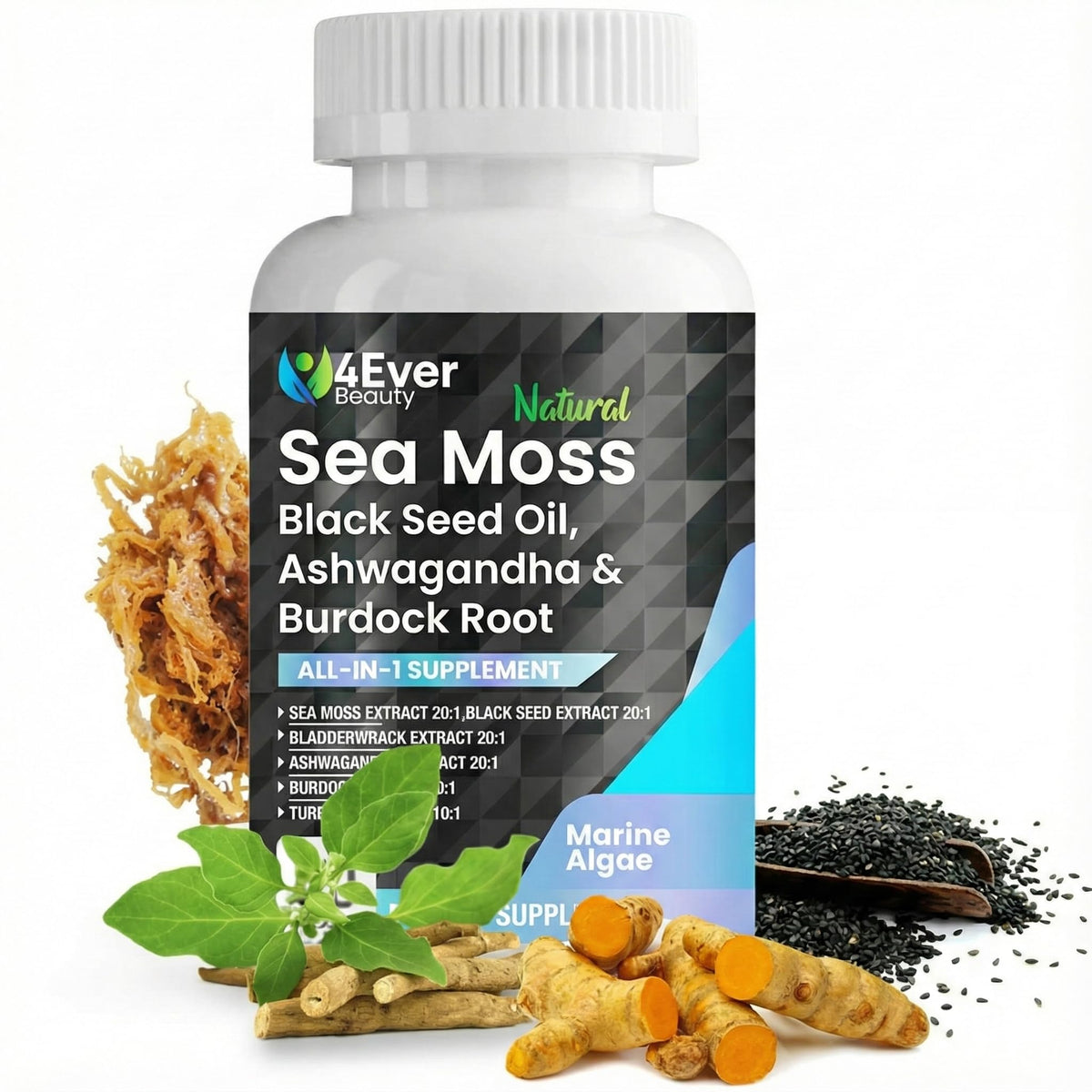 4Ever Beauty Sea Moss bottle for daily minerals and skin-supporting nourishment.