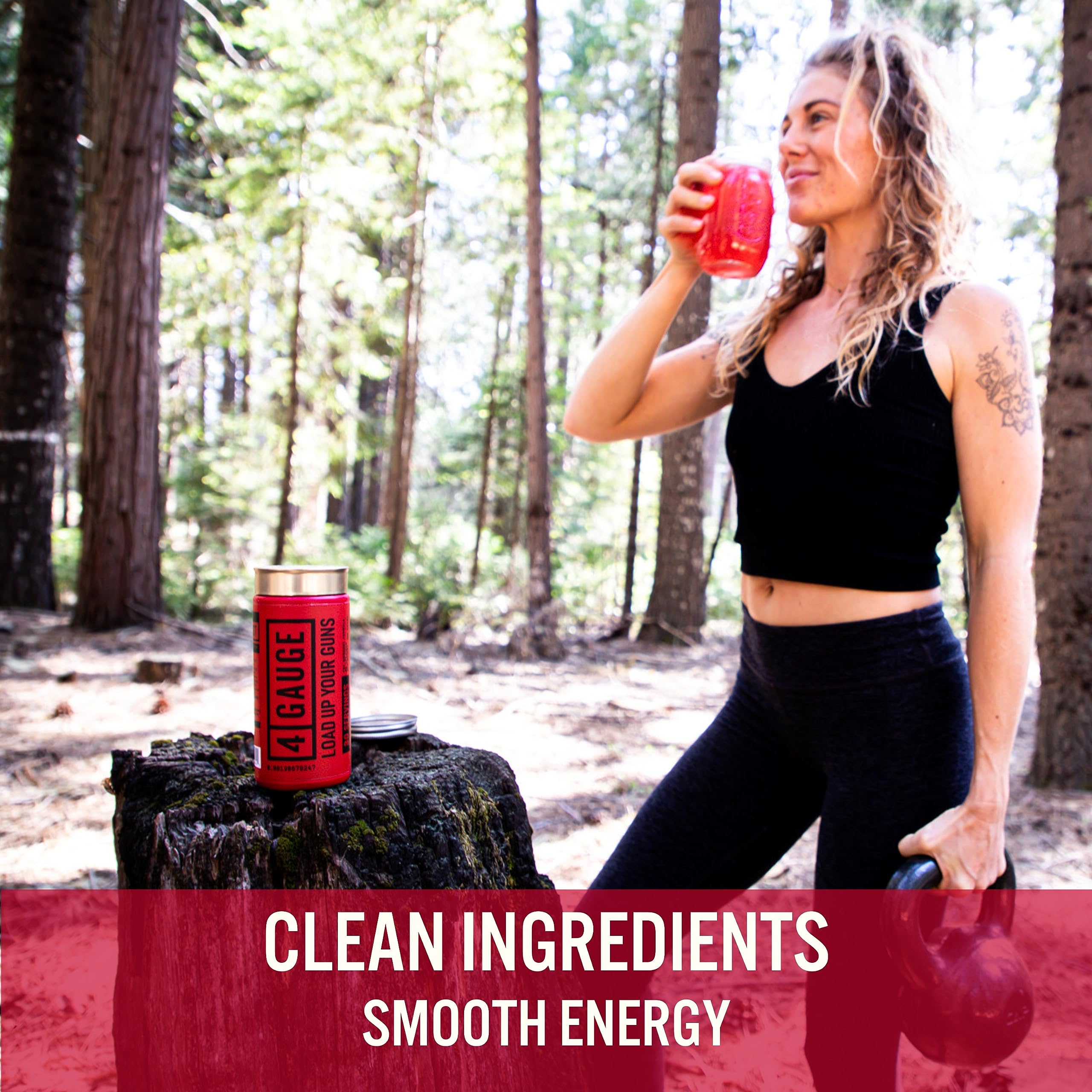 4 Gauge Natural Preworkout full bottle on display communicates brand trust.