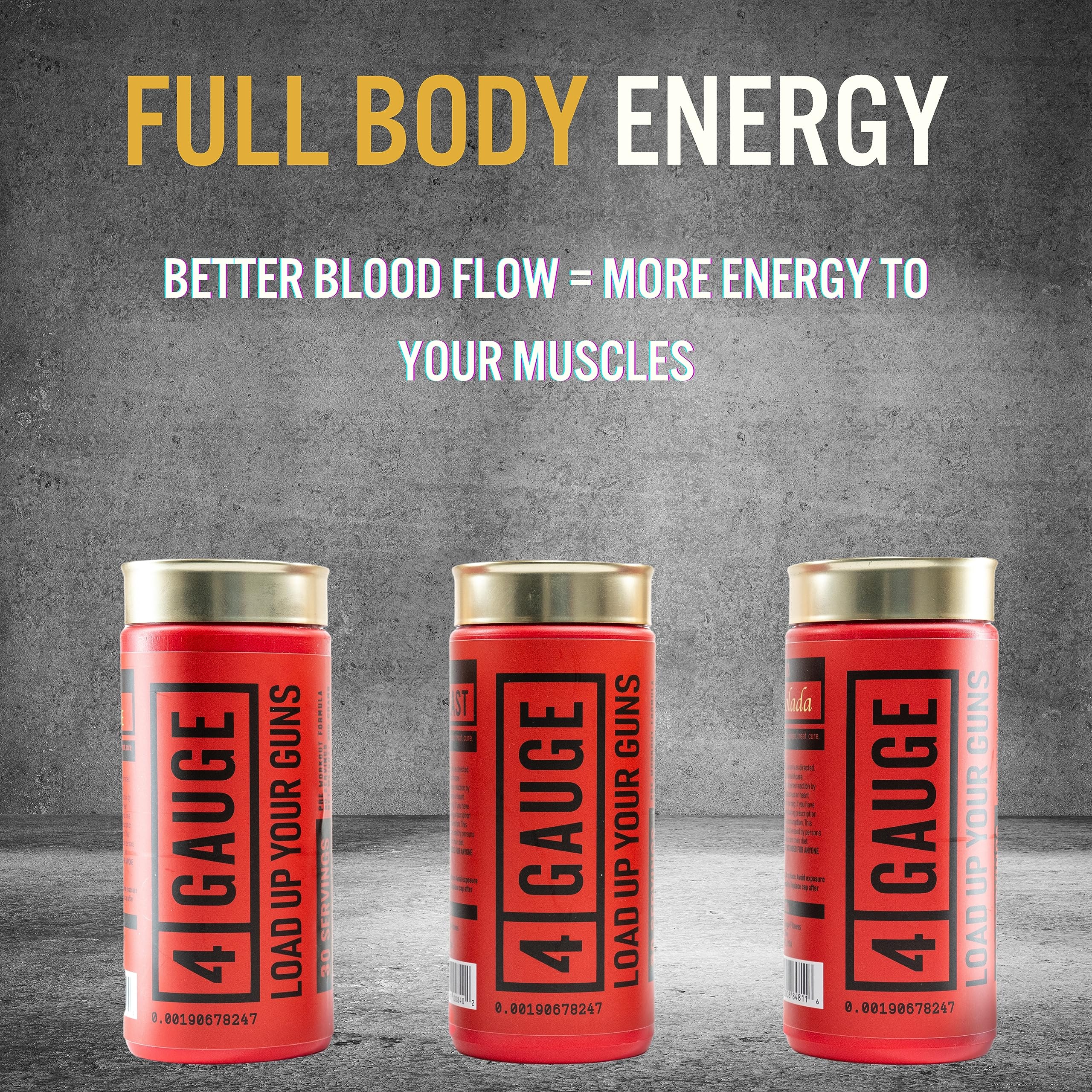 4 Gauge Natural Preworkout shaker bottle suggests portable preworkout on the go.