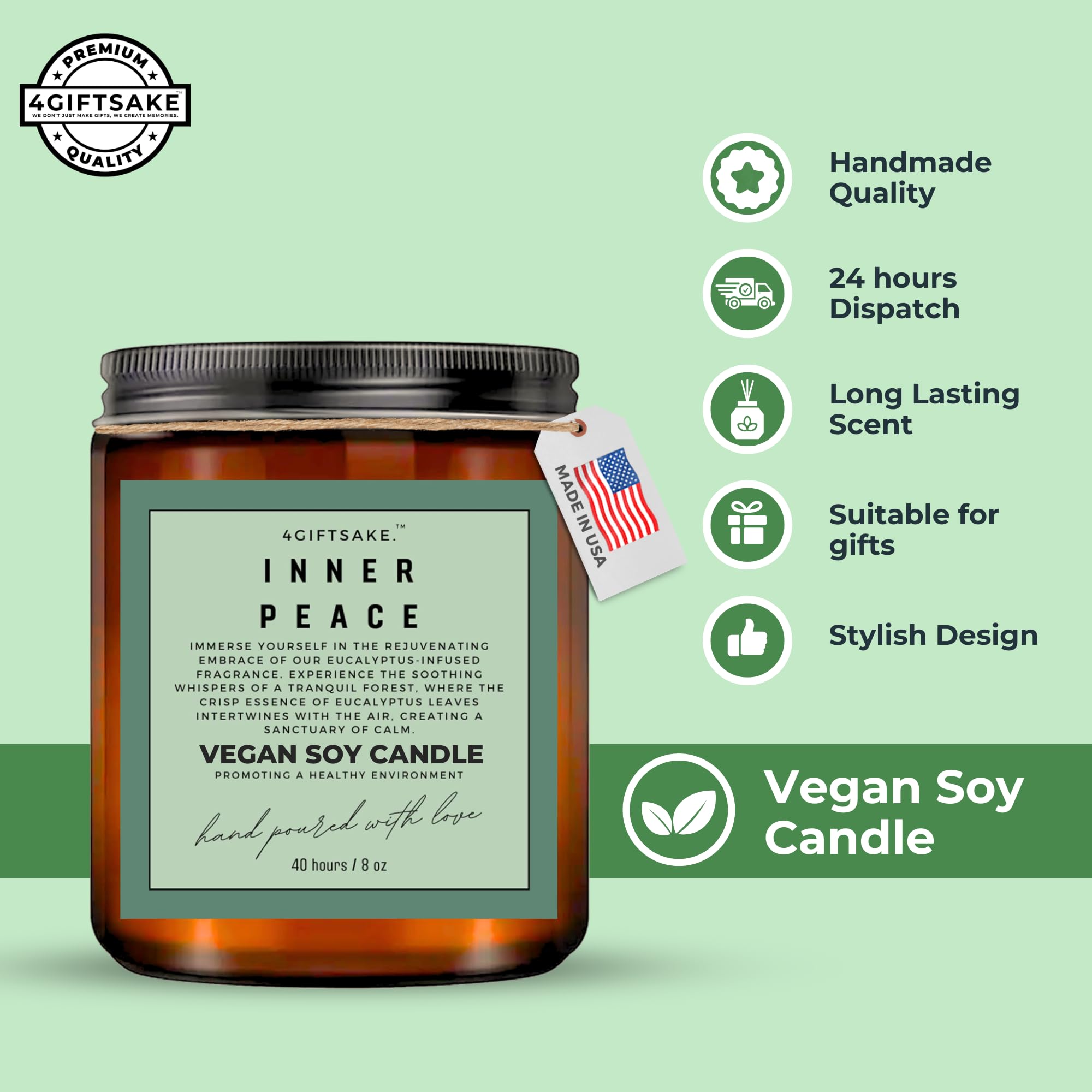 4GiftSake hand-poured vegan soy wax for a clean burn