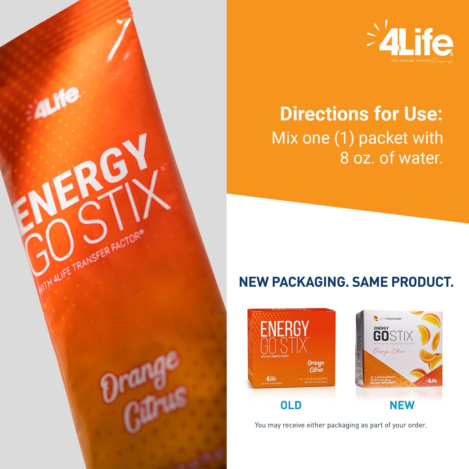 4Life Energy Go Stix ingredient label highlights natural caffeine from guarana and green tea.
