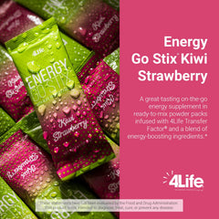4Life Energy Go Stix Kiwi Strawberry stick packets on a table