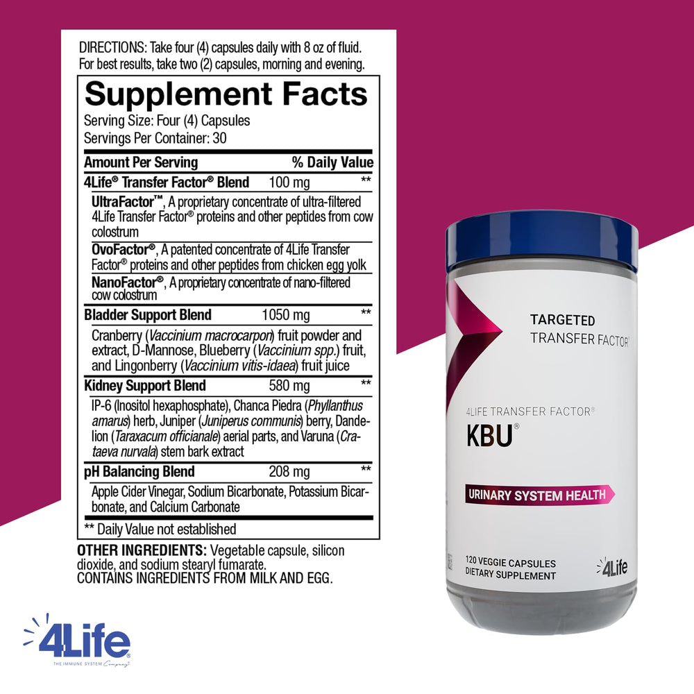 4Life KBU capsules close-up highlighting cranberry and blueberry blend for urinary health
