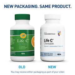 Life C ingredient chart highlighting seven forms of vitamin C