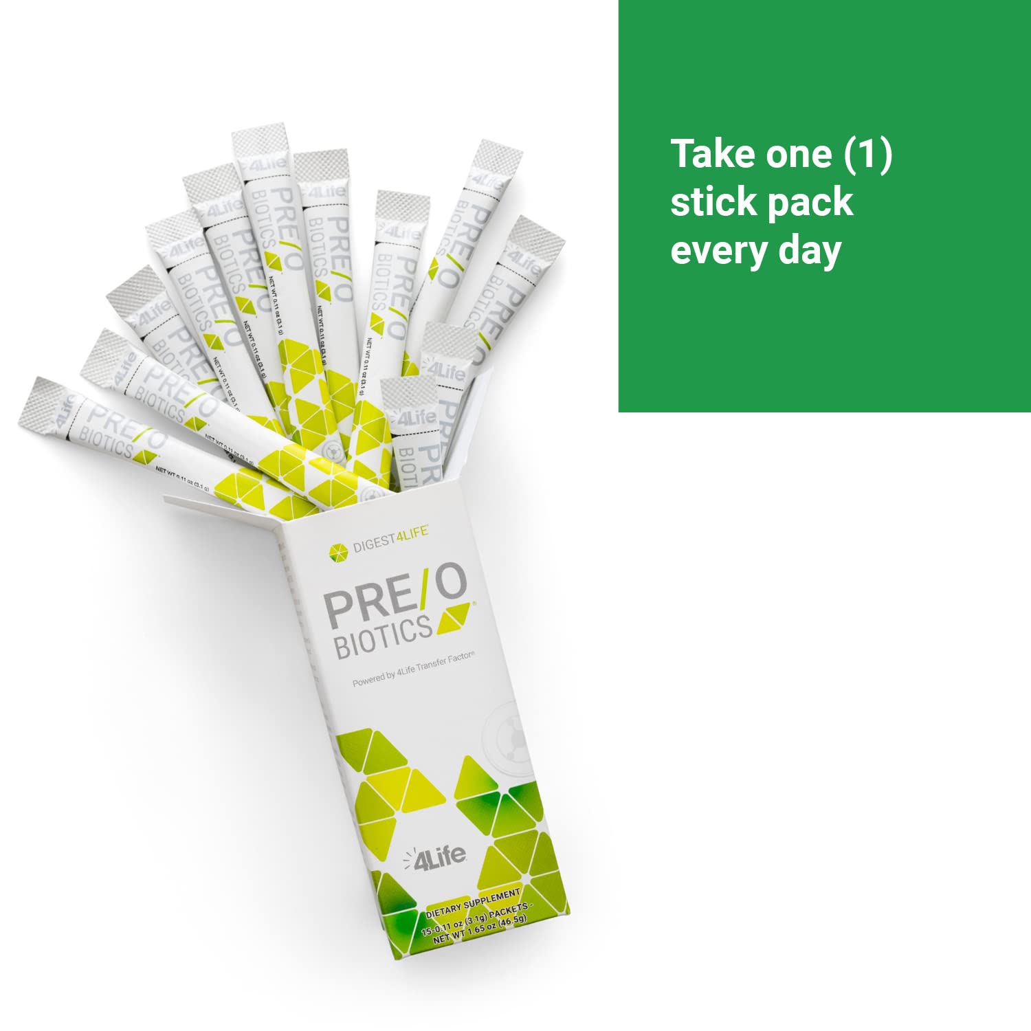 Front label of 4Life Pre/o Biotics with Transfer Factor branding.