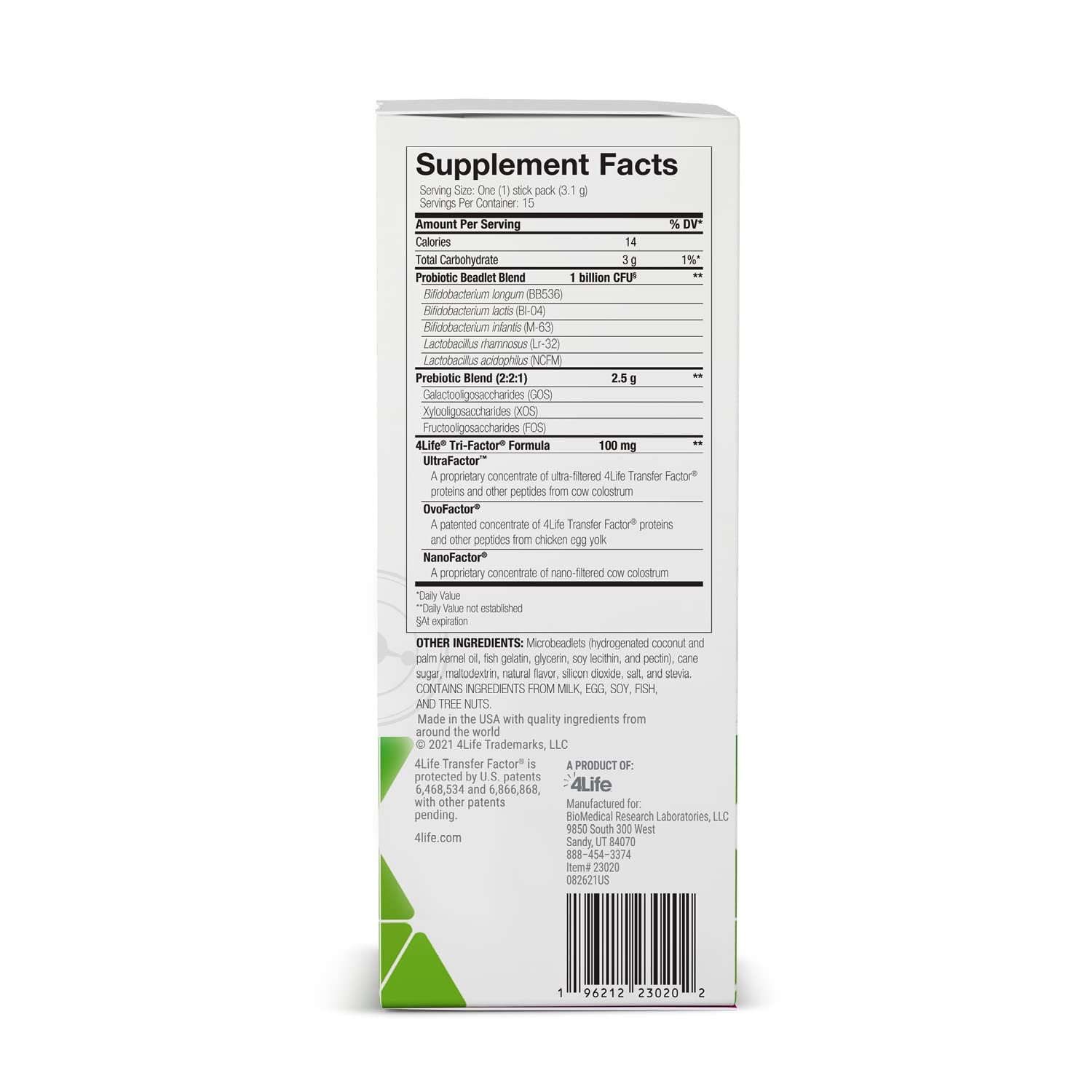 Closeup of 4Life Pre/o Biotics packets showing single-dose format.