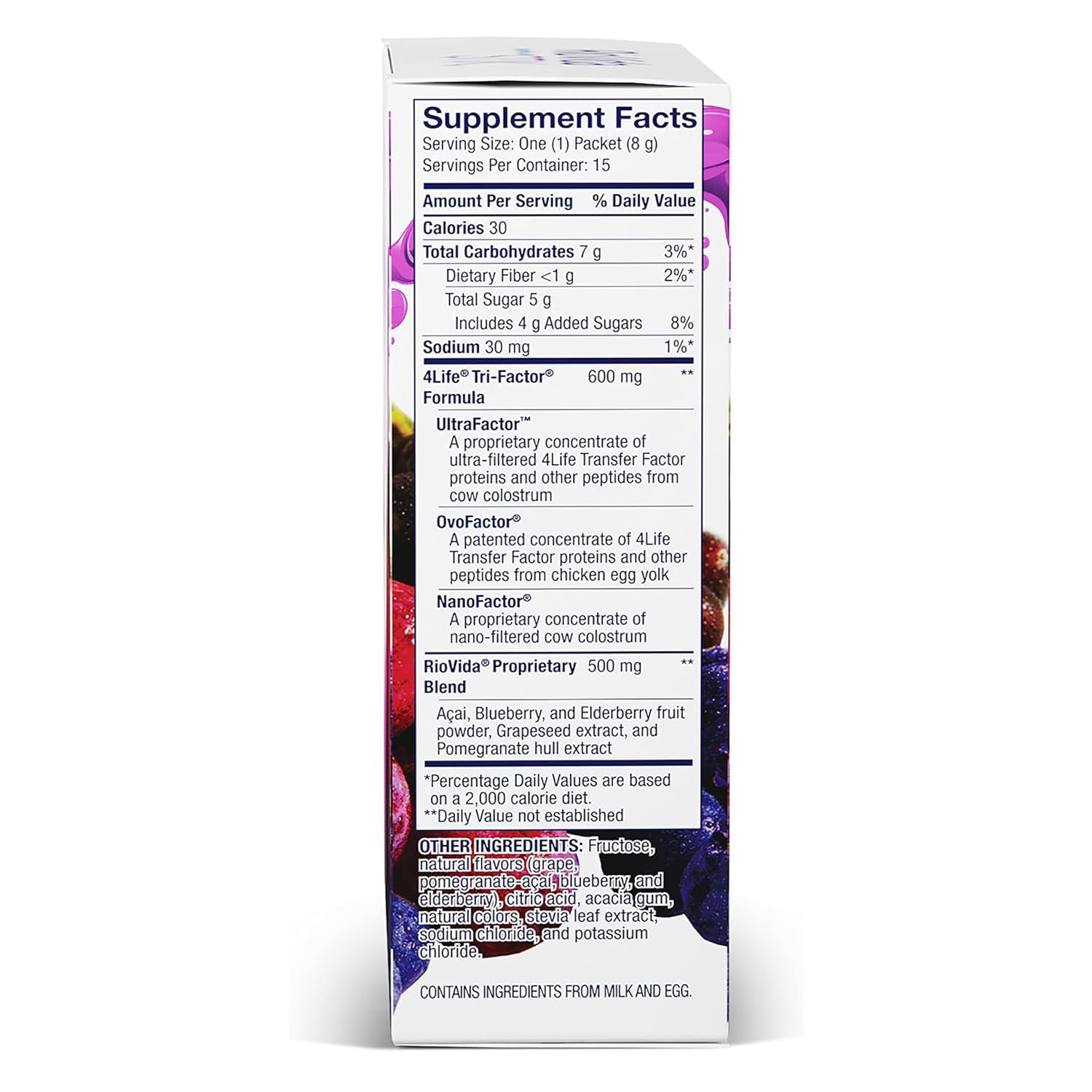 4Life RioVida Stix featuring elderberry and blueberry juice for antioxidants.