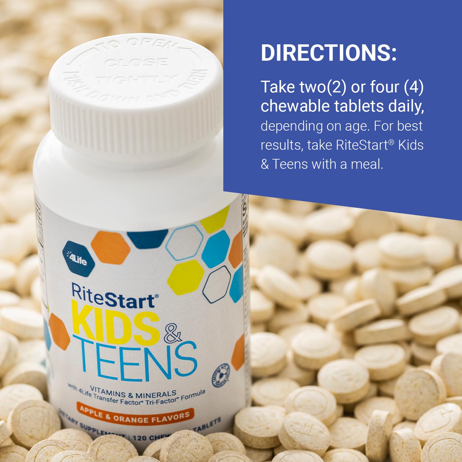 4Life RiteStart packaging showing 22 vitamins and minerals per tablet.