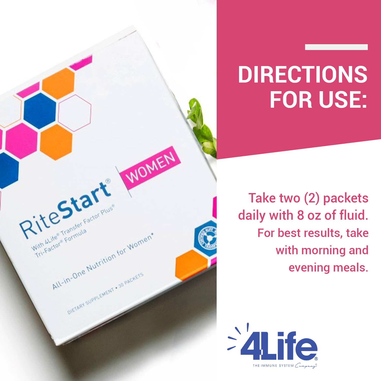 4Life RiteStart Women use steps illustrating how to take a packet daily