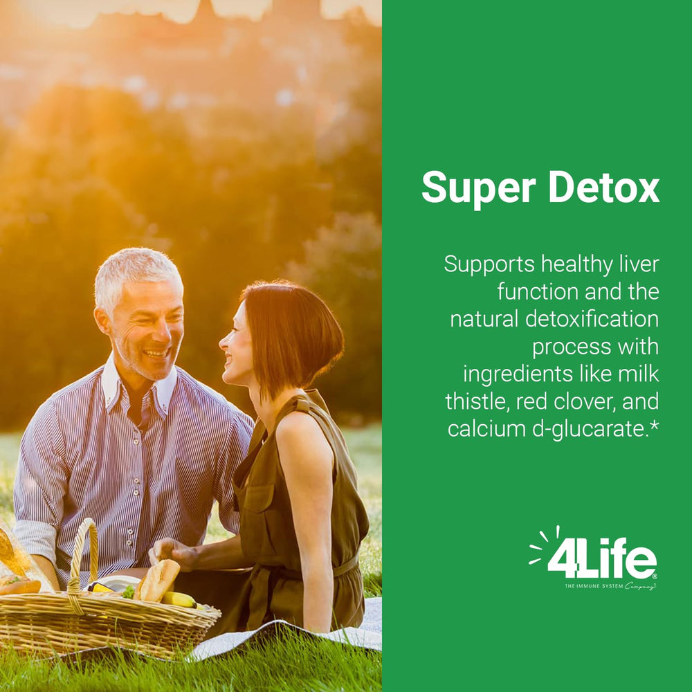 4Life Super Detox ingredients artichoke and red clover visual emphasis for detox support.