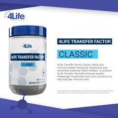 4Life Transfer Factor Classic close-up emphasizes easy-to-take capsules for ages two and up.