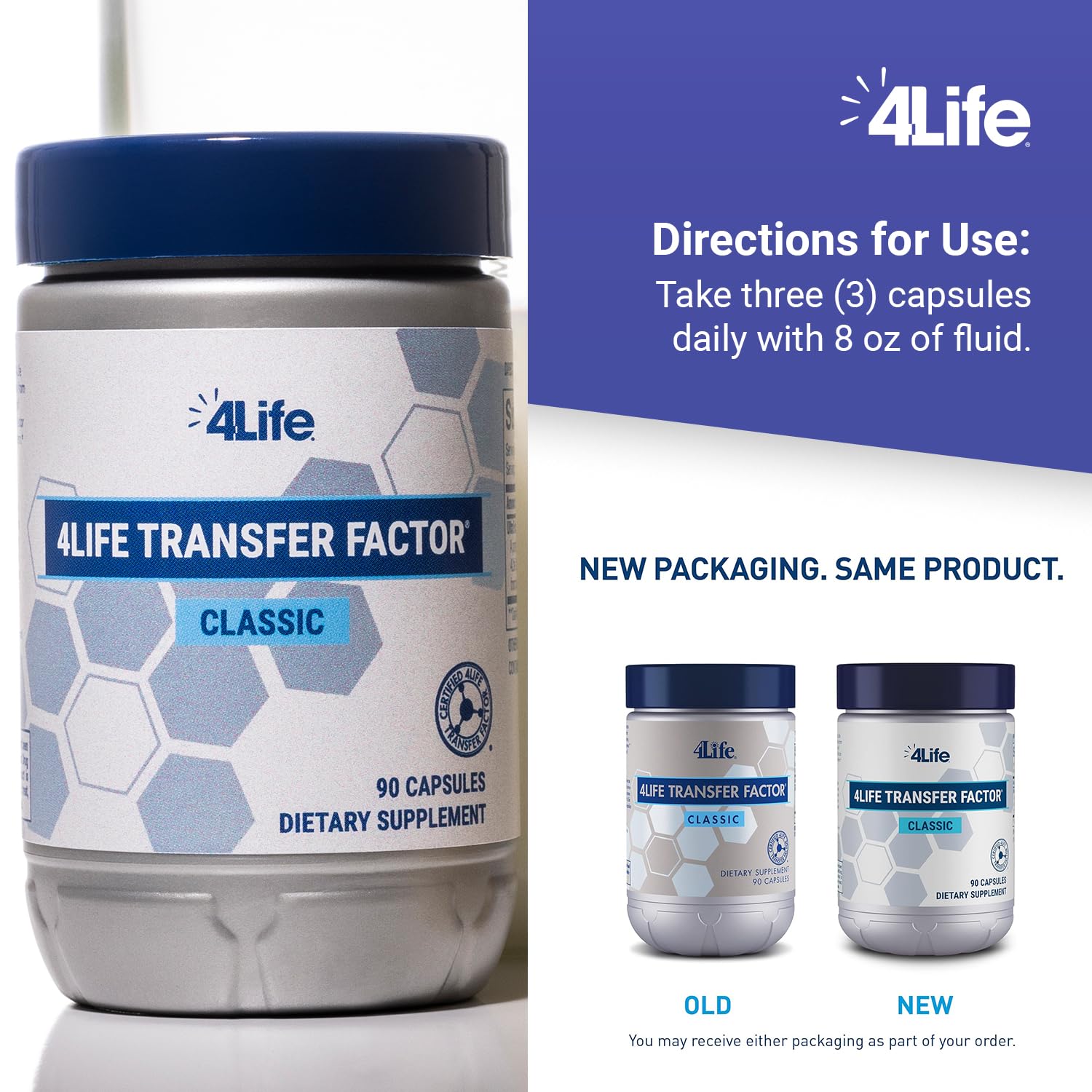 4Life Transfer Factor Classic packaging label highlights quality and purity controls.