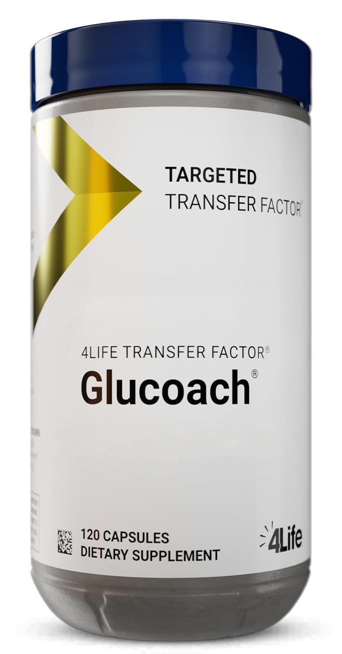 4Life Transfer Factor GluCoach capsules in a bottle supporting everyday immune balance