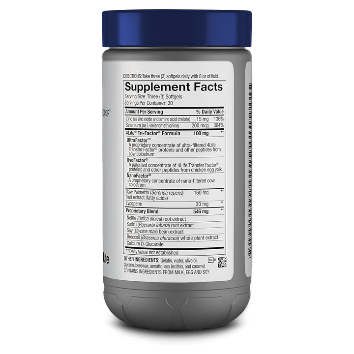 4Life Transfer Factor MalePro bottle back label for informed usage decisions.