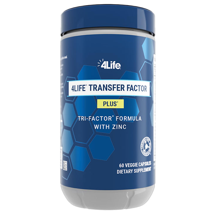 4Life Transfer Factor Plus bottle front with label signaling immune support potential.