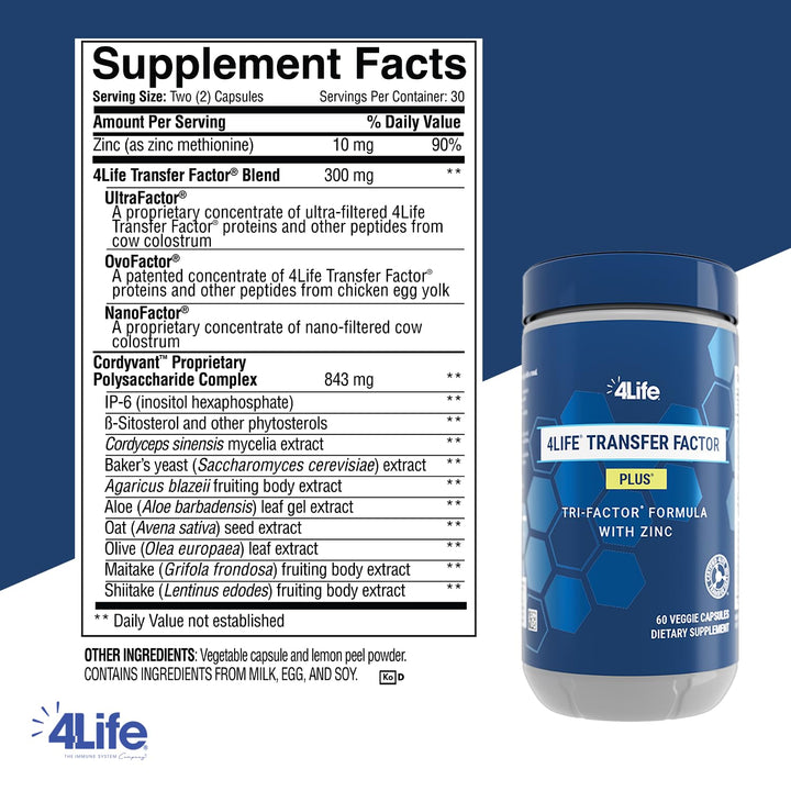 4Life Transfer Factor Plus zinc capsules ready for daily immune nourishment.
