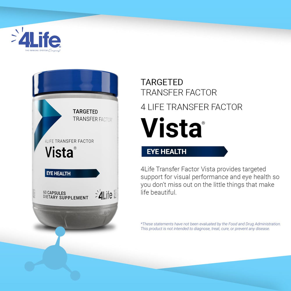 4Life Transfer Factor Vista lutein-zeaxanthin capsule close-up highlighting antioxidant nutrients.