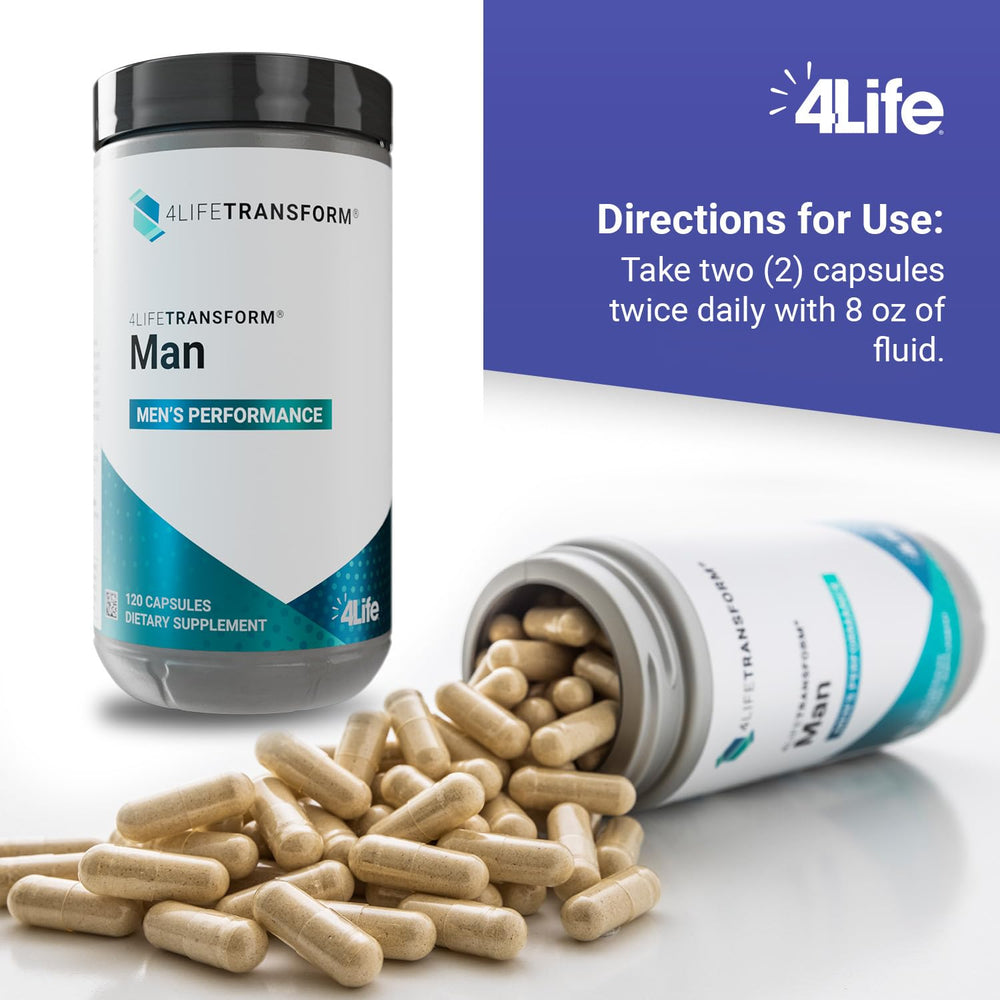 4Life Transform Man vegetable-derived capsules emphasize plant-based sourcing.