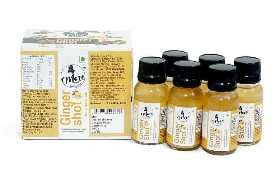 4more Ginger Lemon Honey Shot cold-pressed process preserves nutrients and taste