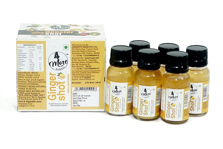 4more Ginger Lemon Honey Shot cold-pressed process preserves nutrients and taste