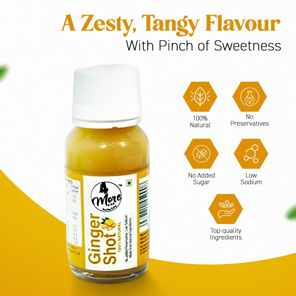 4more Ginger Lemon Honey Shot six-pack emphasizes convenient on-the-go use