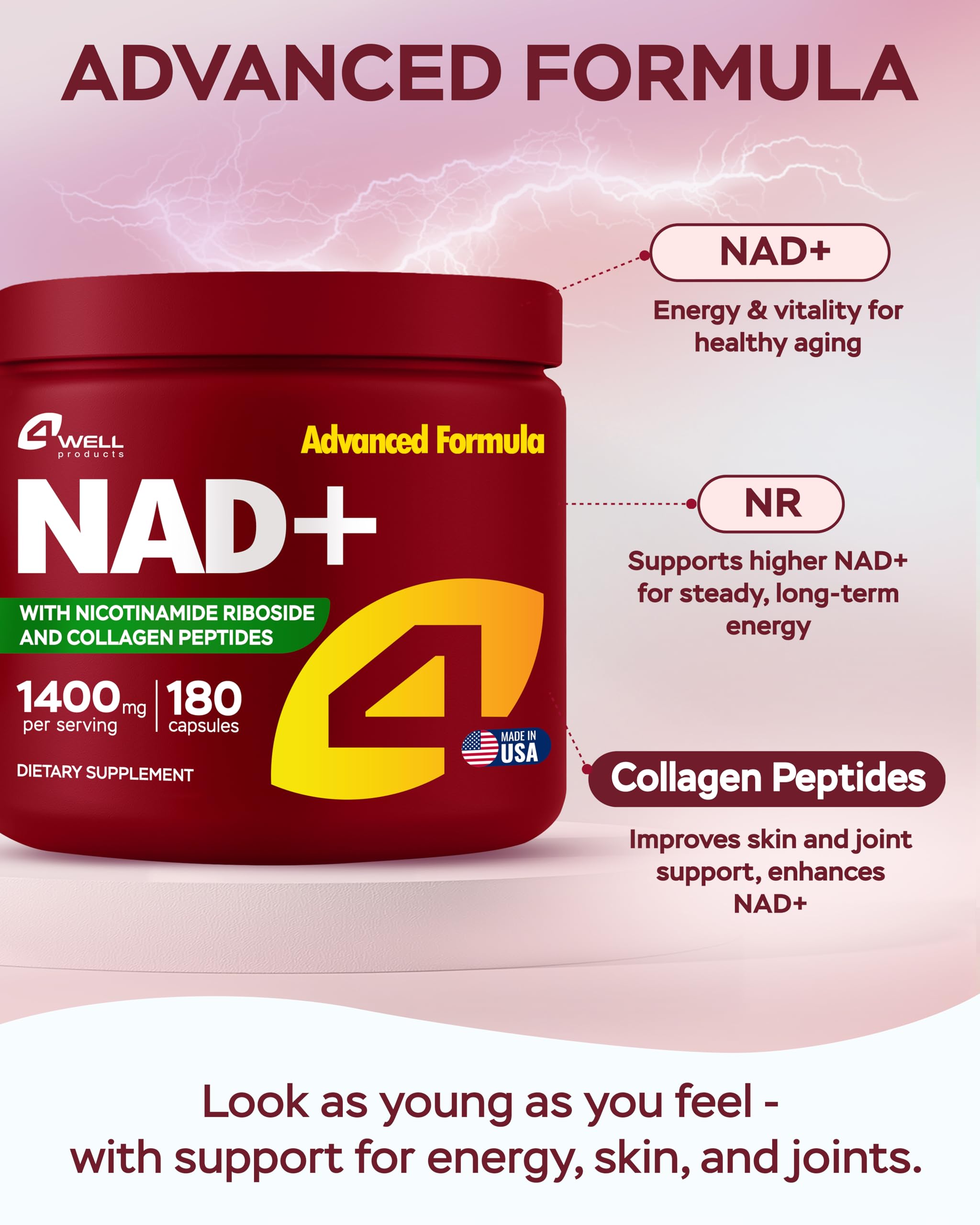 4Well NMNH supplement bottle back with supplement facts supporting quality and safety.