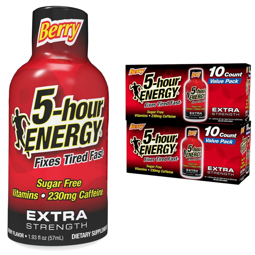 5-hour ENERGY Berry Shot bottle shows zero sugar and zero calories