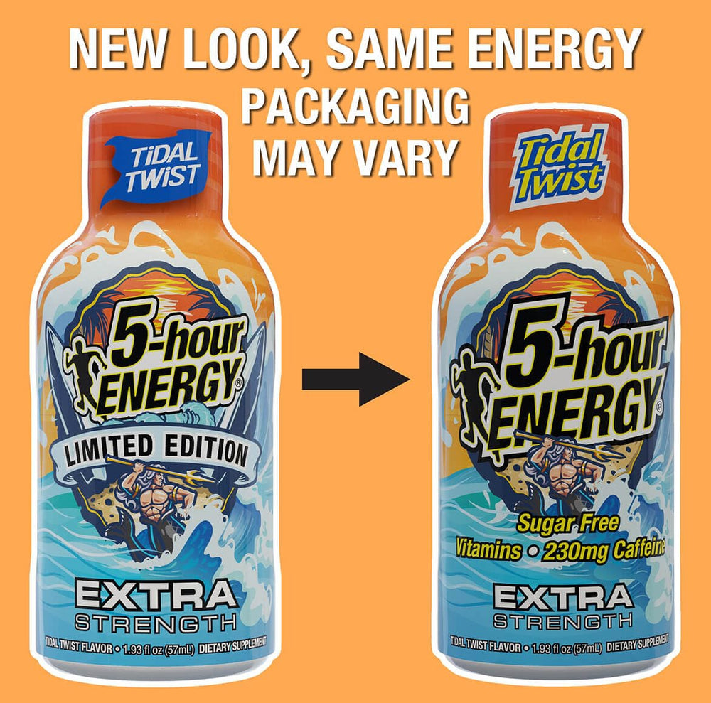 5-hour ENERGY Extra Strength Tidal Twist shot pouring a quick tropical sip