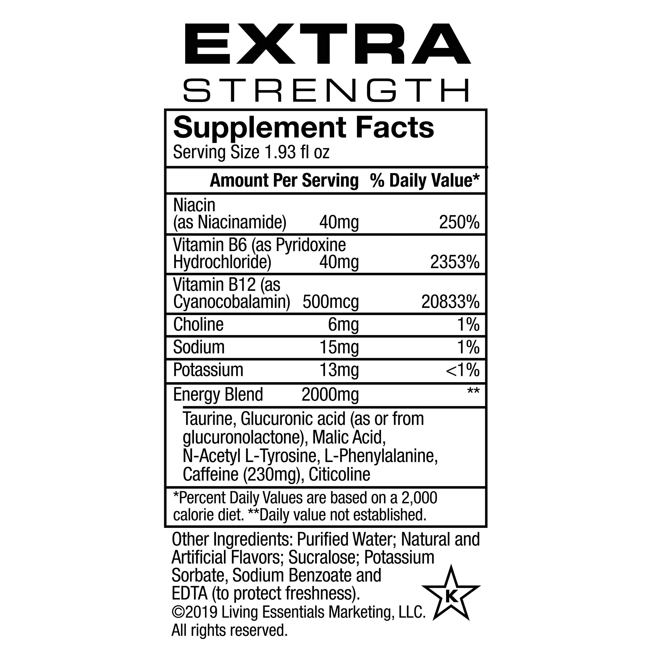 5-hour ENERGY Orange shot label closeup, highlighting zero sugar.