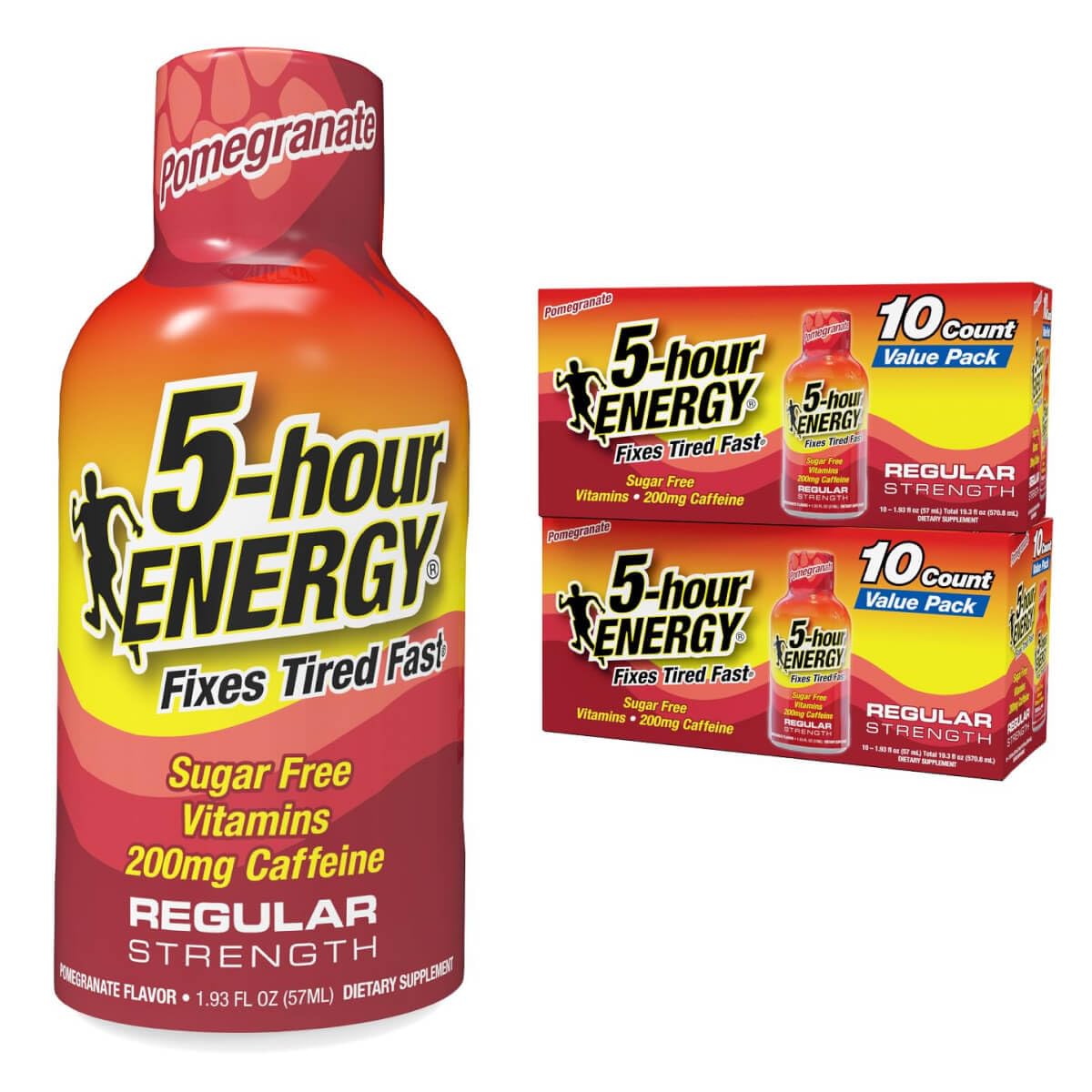 5-hour ENERGY regular-strength energy shot bottle with pomegranate flavor for steady daytime alertness