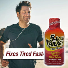 Closeup of 5-hour ENERGY label showing zero sugar and zero calories