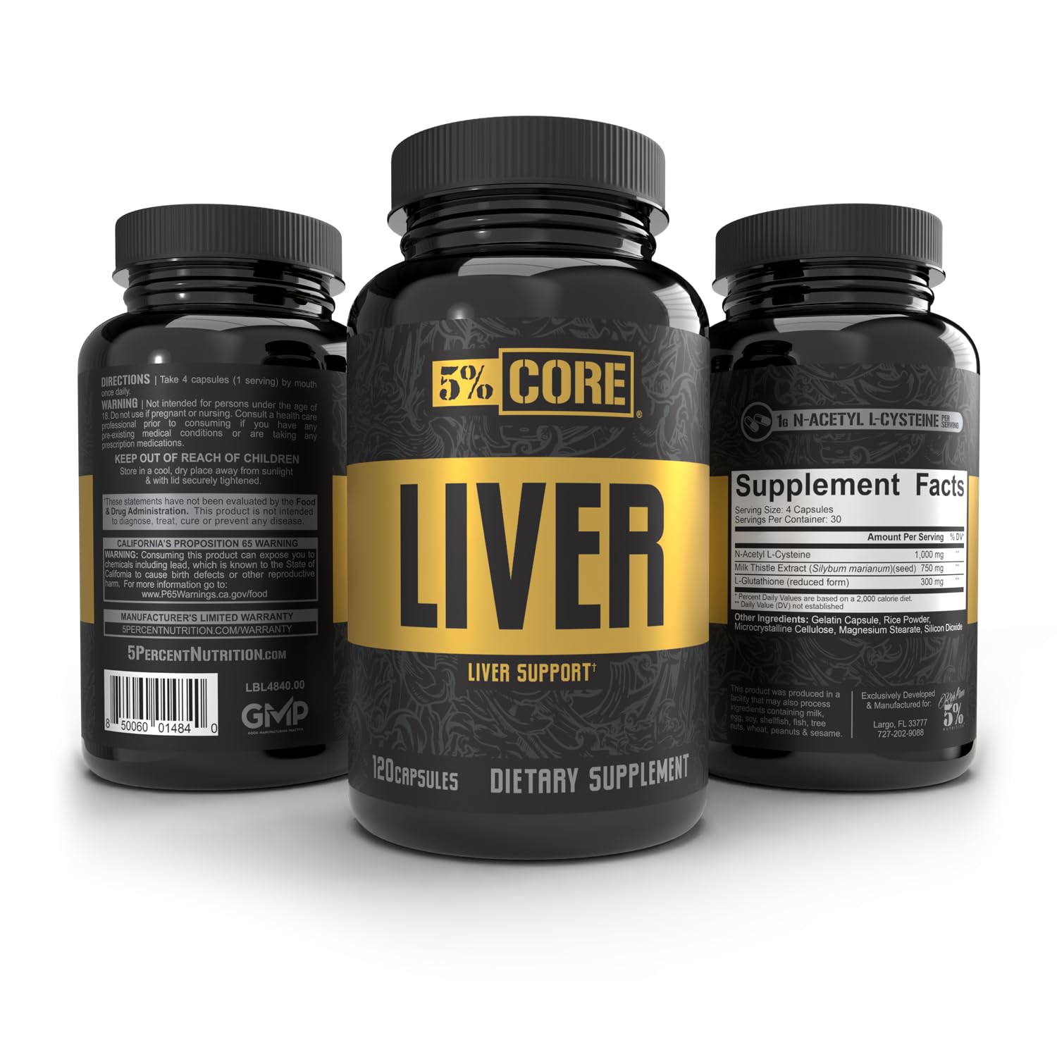 5% Nutrition Core Liver Support capsules front view communicate liver health support during workouts.
