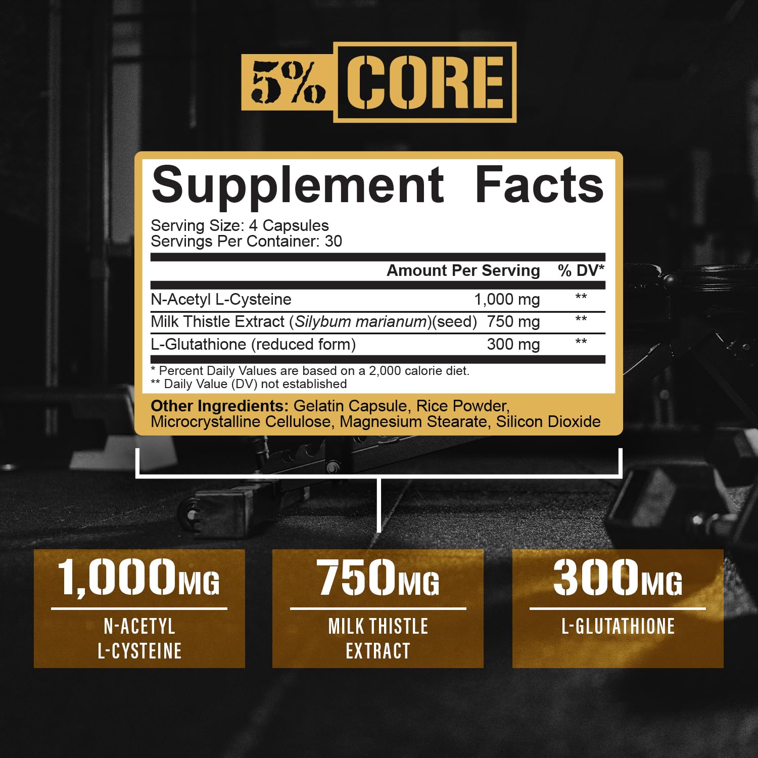 5% Nutrition Core Liver Support label closeup emphasizes a well-tested formula for reliability.
