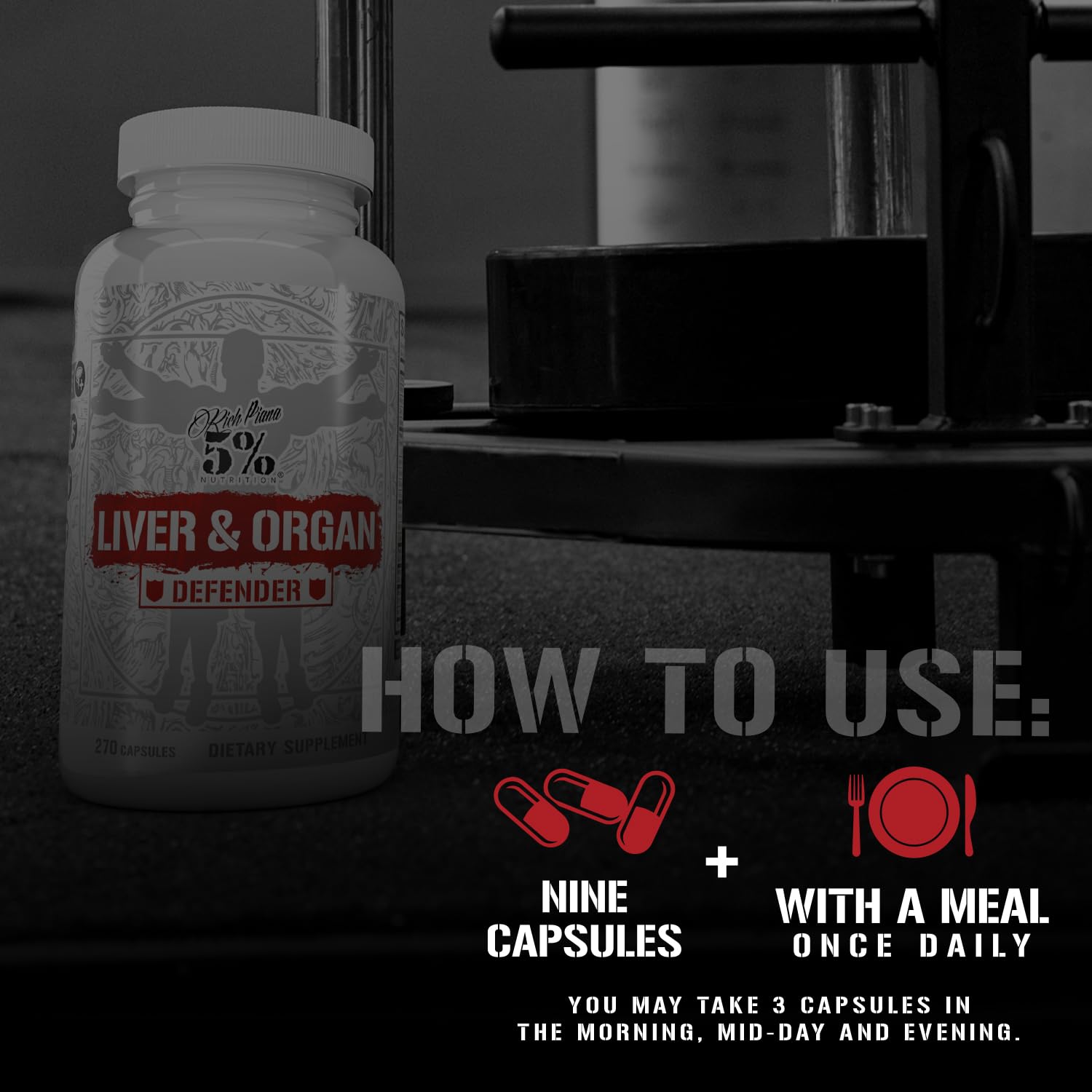 5% Nutrition Rich Piana Prostate Support ingredients image suggests hormonal balance and overall wellness.