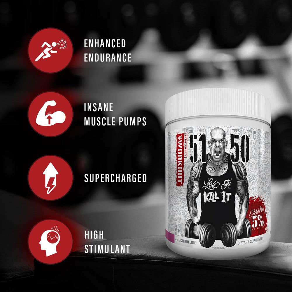 5% Rich Piana 5150 Rocket Pop flavor bottle for sustained workout energy