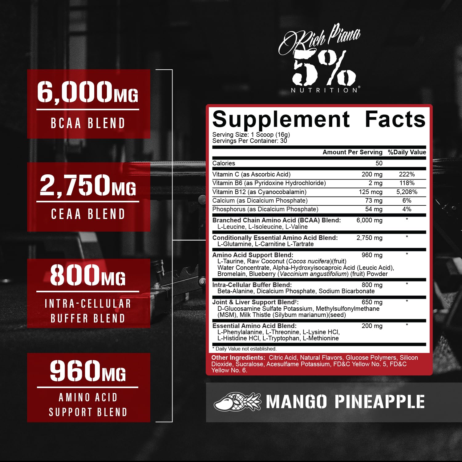 5% Nutrition Rich Piana AllDayYouMay BCAA Powder scoop ready for intra-workout amino acids