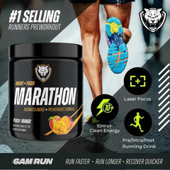 6AM Run Marathon bottle side view showcasing clean energy formula for endurance.