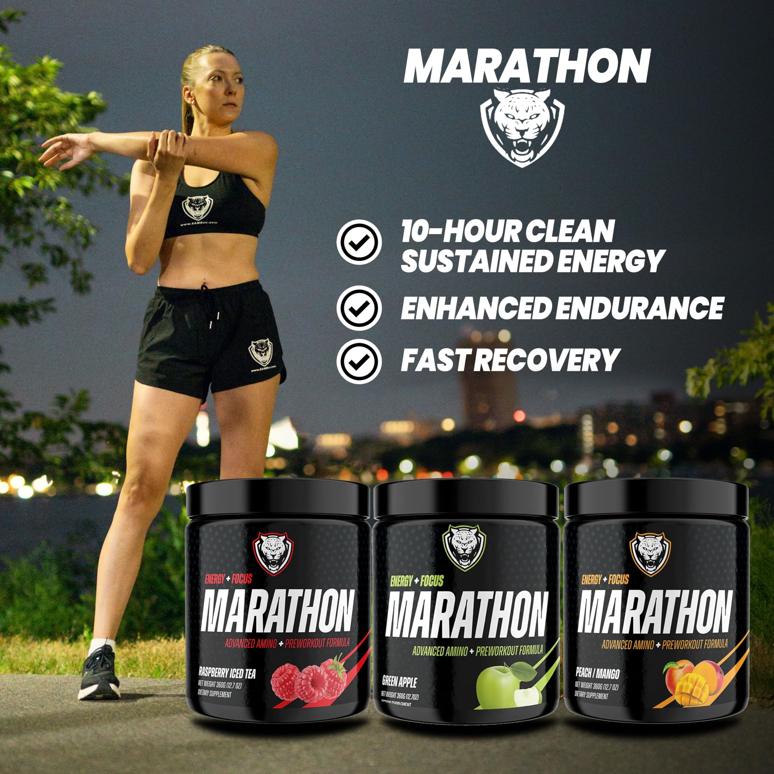 6AM Run Marathon scoop and measuring shows convenient pre-workout dose.