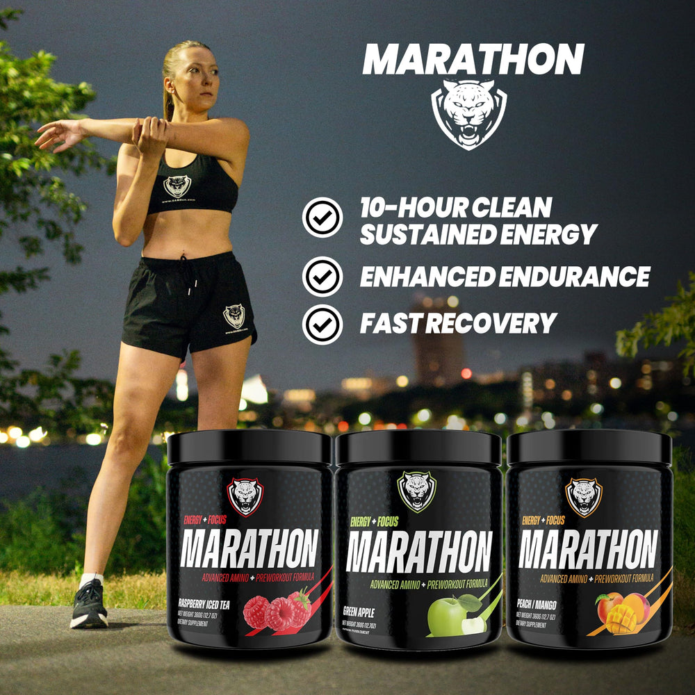 6AM Run Marathon scoop and measuring shows convenient pre-workout dose.