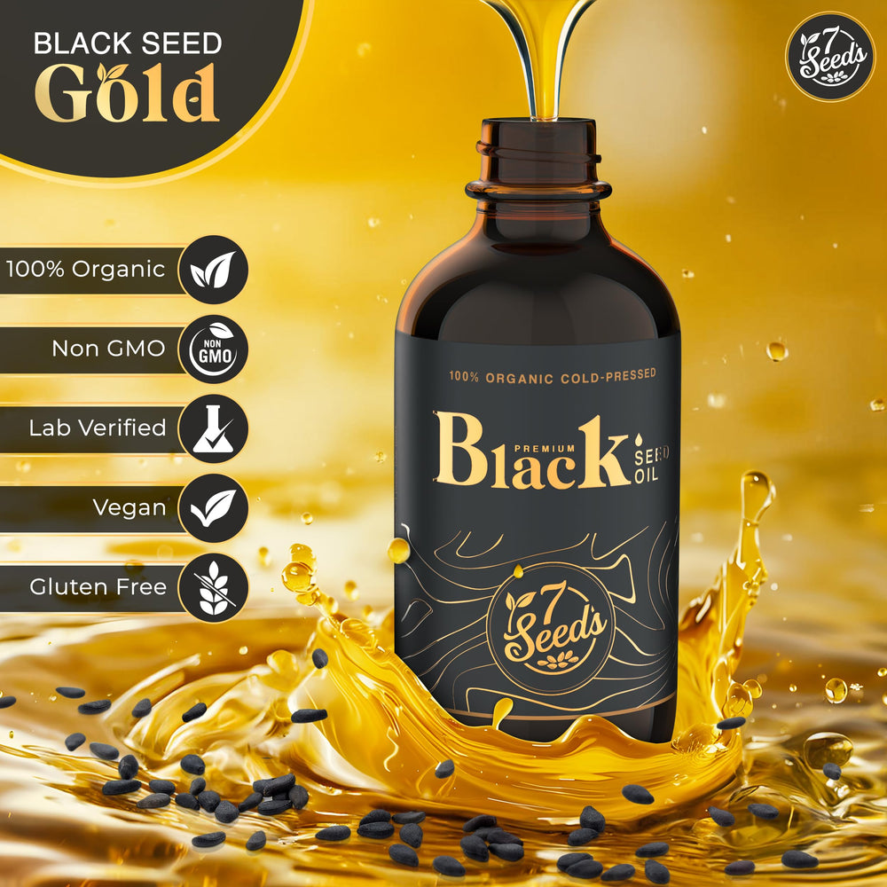 7 Seeds Black Seed Oil cap and dropper enable precise dosing.