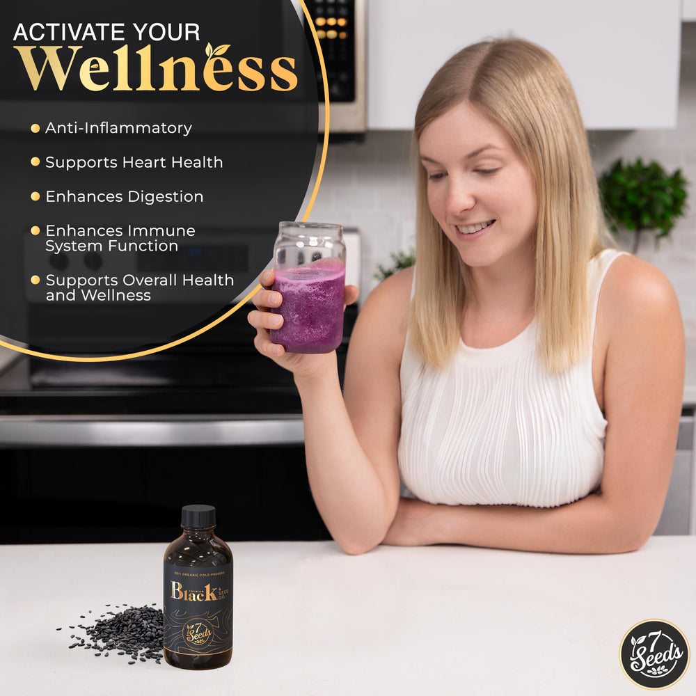 7 Seeds Black Seed Oil dropper ready for daily use and routine integration.
